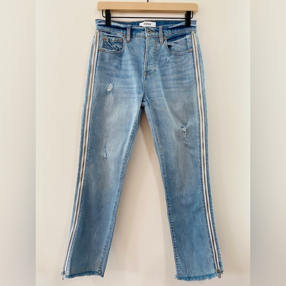 PISTOLA Charlie Straight Leg Zip Jean in “Utopia” w/ Frayed Raw Hems, Size 26 - Picture 4 of 10